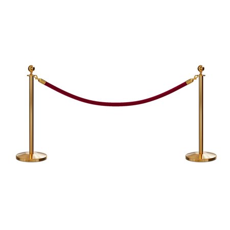 MONTOUR LINE Stanchion Post and Rope Kit Sat.Brass, 2 Ball Top1 Maroon Rope C-Kit-2-SB-BA-1-PVR-MN-PB